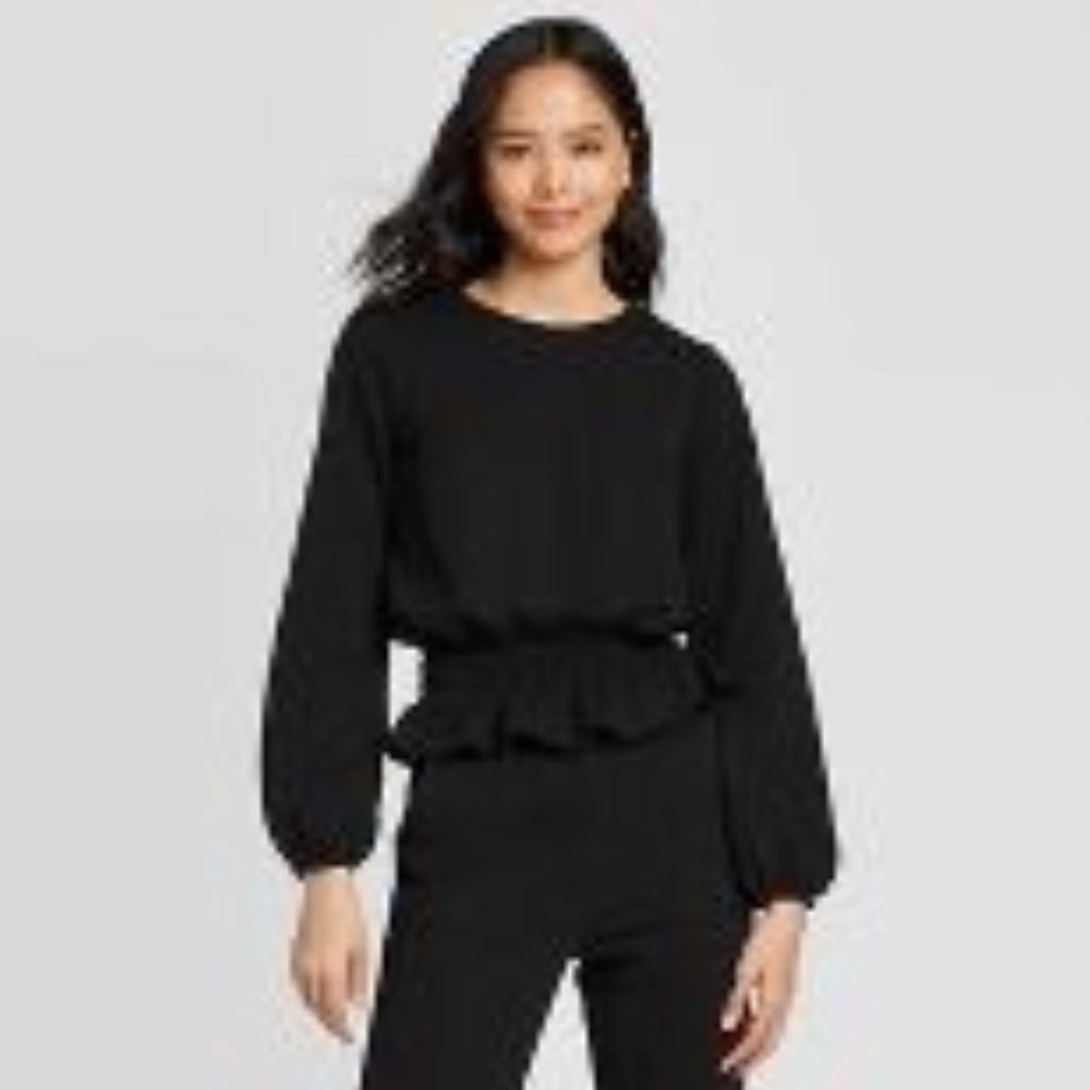 BLACK PEPLUM LONG SLEEVED TOP
